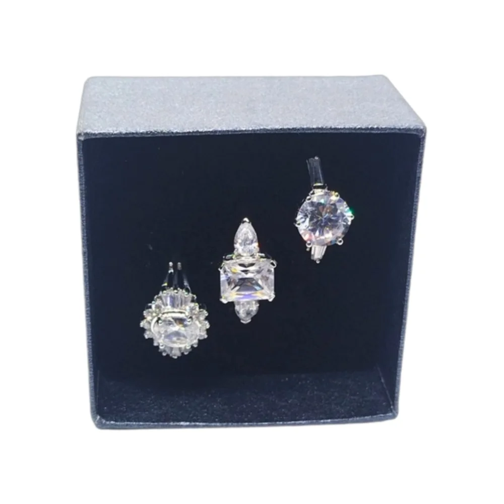 Three Silver Plated Rings with Brilliant Clear Tourmaline Stones | Size 7 | NWOT